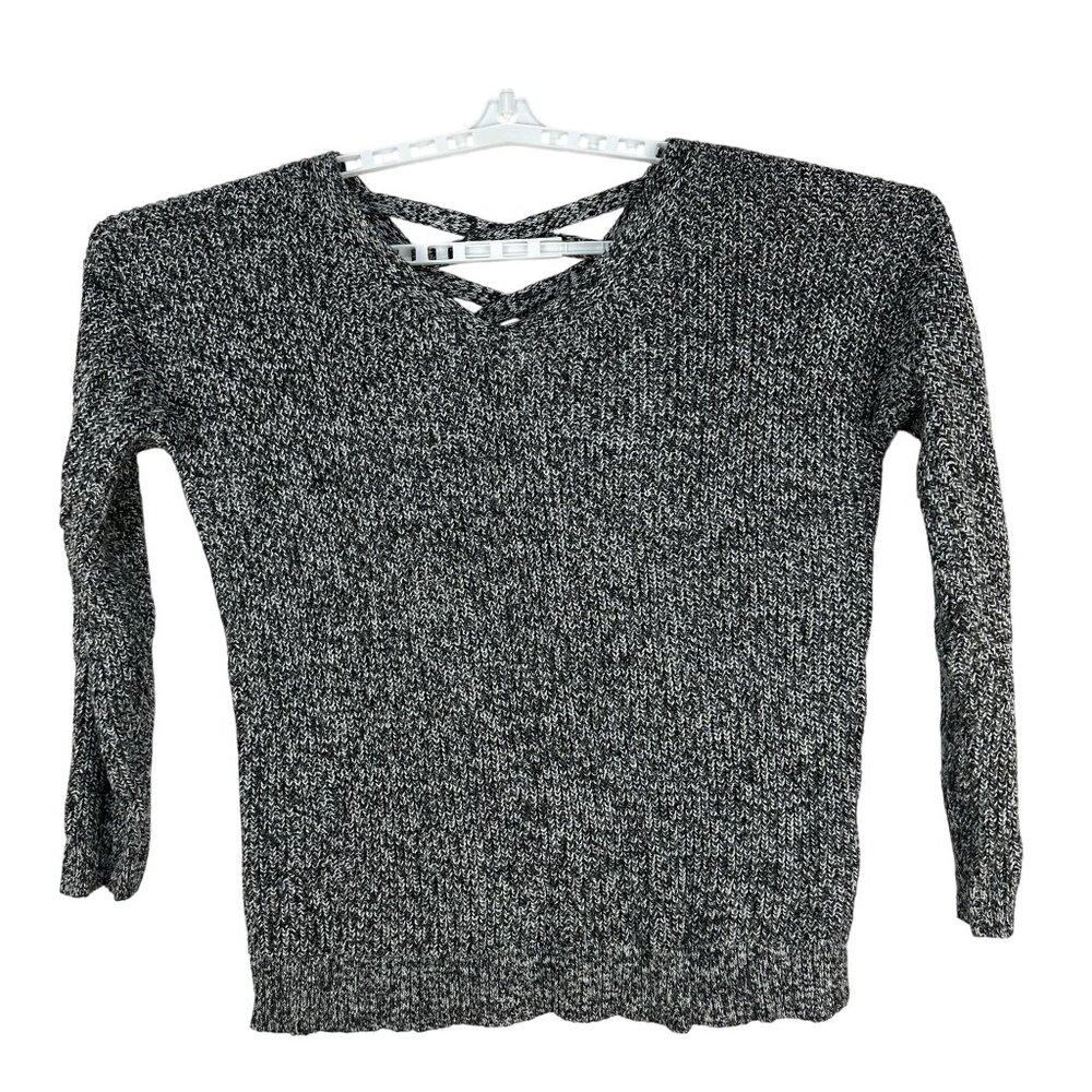 ANA A New Approach Womens Size L Black White Knit Sweater Crisscross V Neck